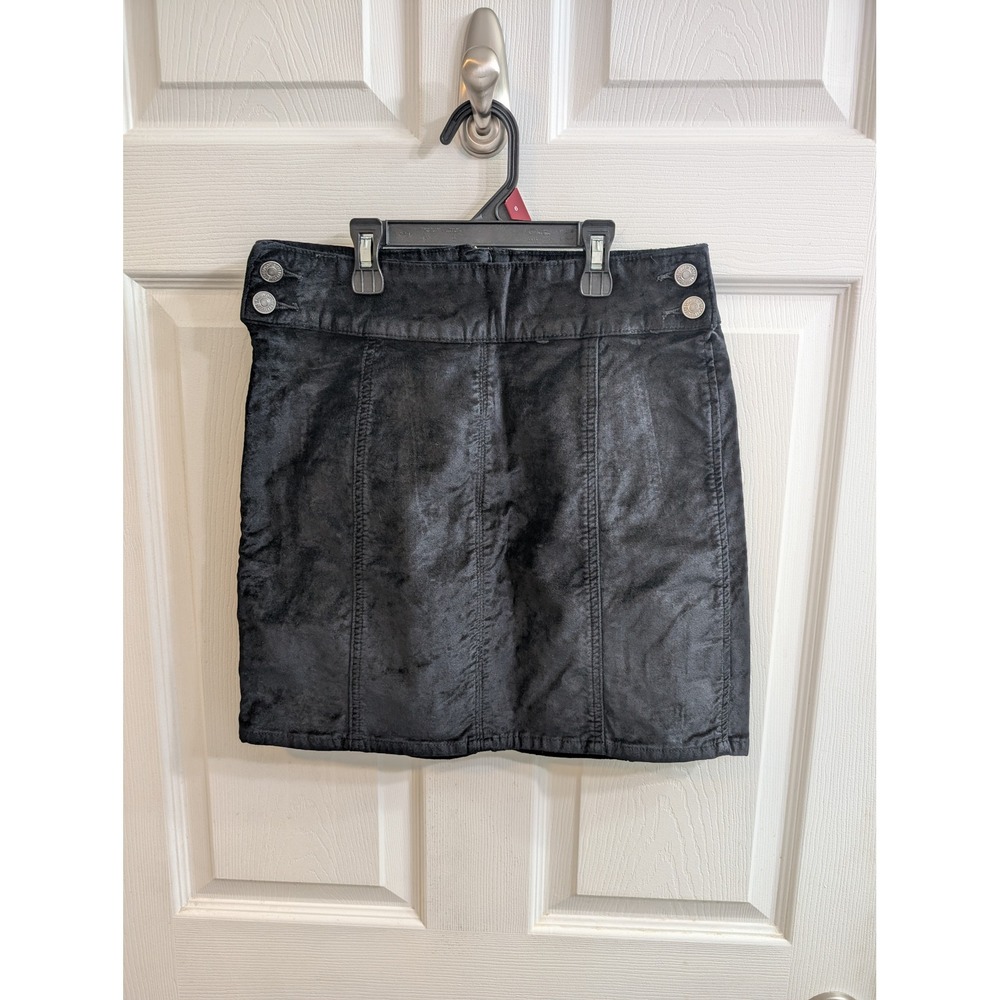 Free People‎ Velvet Corduroy Mini Skirt Womens Black O-Ring Zip Front - Size 28 - Picture 3 of 6
